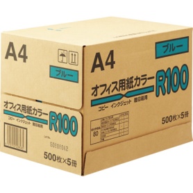 日本紙通商　オフィス用紙カラーＲ１００　Ａ４　ブルー　１箱（２５００枚：５００枚×５冊）