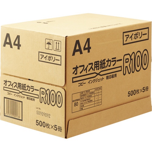 日本紙通商　オフィス用紙カラーＲ１００　Ａ４　アイボリー　１箱（２５００枚：５００枚×５冊）1