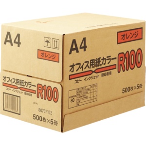 日本紙通商　オフィス用紙カラーＲ１００　Ａ４　オレンジ　１箱（２５００枚：５００枚×５冊）1