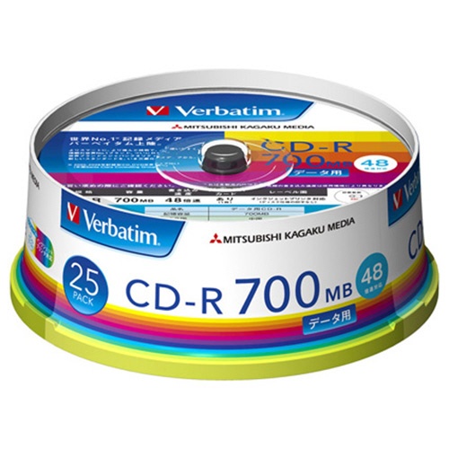 バーベイタム　データ用ＣＤ－Ｒ　７００ＭＢ　４８倍速　ホワイトワイドプリンタブル　スピンドルケース　ＳＲ８０ＦＰ２５Ｖ１　１パック（２５枚）1