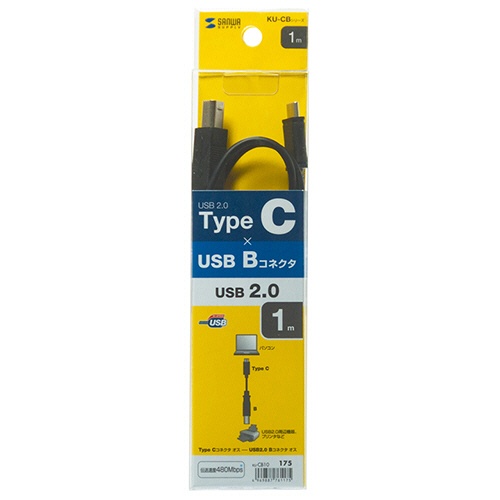 サンワサプライ　ＵＳＢ２．０　ＴｙｐｅＣ－Ｂケーブル　ブラック　１ｍ（ＲｏＨＳ指令１０準拠）　ＫＵ－ＣＢ１０　１本2