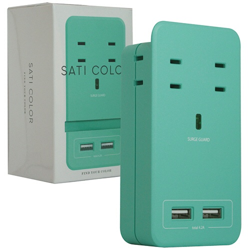 ファーゴ　ＳＡＴＩ　ＣＯＬＯＲ　電源タップ　ＡＣ４個口＋ＵＳＢ２ポート　ライトブルー　ＣＴ２２１ＬＢ　１個1