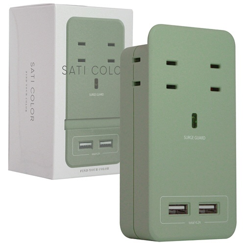 ファーゴ　ＳＡＴＩ　ＣＯＬＯＲ　電源タップ　ＡＣ４個口＋ＵＳＢ２ポート　ライトグリーン　ＣＴ２２１ＬＧ　１個1