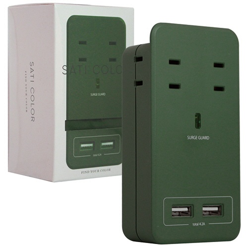ファーゴ　ＳＡＴＩ　ＣＯＬＯＲ　電源タップ　ＡＣ４個口＋ＵＳＢ２ポート　オリーブ　ＣＴ２２１ＯＶ　１個1