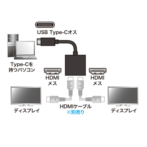 たのめーる】サンワサプライ USB Type-C MSTハブ(DisplayPort Alt 
