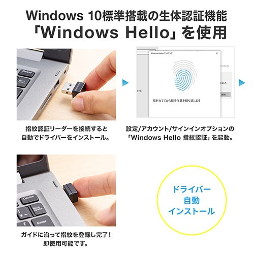サンワダイレクト　指紋認証リーダー　（ＰＣ用・ＵＳＢ接続・ＷｉｎｄｏｗｓＨｅｌｌｏ対応・指紋最大１０件登録）　４００－ＦＰＲＤ１　１個6
