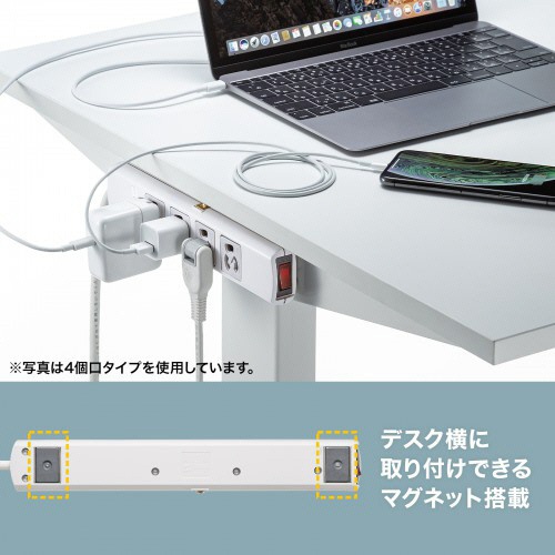 サンワサプライ　雷ガードタップ　３Ｐ・６個口　３ｍ　ホワイト　ＴＡＰ－ＳＰ３６ＭＧ－３　１個6