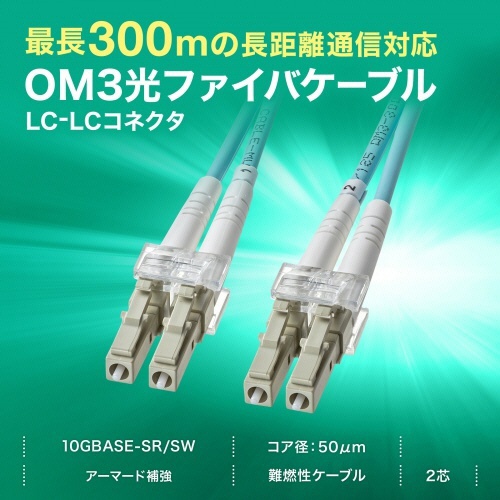 サンワサプライ　アーマードメガネ型光ファイバケーブル　マルチＯＭ３　ＬＣ×２－ＬＣ×２　２ｍ　アクア　ＨＫＢ－ＡＭＯＭ３ＬＣＬＣ－０２　１本3