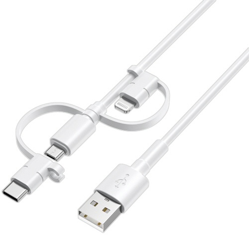 ハイディスク　３ｉｎ１ケーブル　１ｍ　ホワイト　高速充電２．４Ａ対応　ＨＤ－３ＩＮ１ＭＬＣ１ＷＨ　１本1