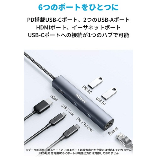 アンカージャパン　ＡＮＫＥＲ　ＰｏｗｅｒＥｘｐａｎｄ　６－ｉｎ－１　ＵＳＢ－Ｃ　ＰＤ　イーサネットハブ　グレー　Ａ８３６５ＮＡ１　１個2