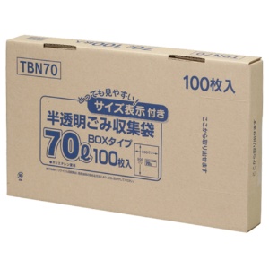 ジャパックス　容量表示入りポリ袋　乳白半透明　７０Ｌ　ＢＯＸタイプ　ＴＢＮ７０　１箱（１００枚）1