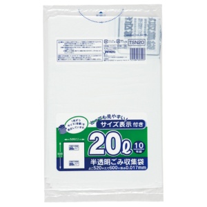 ジャパックス　容量表示入りポリ袋　乳白半透明　２０Ｌ　ＴＳＮ２０　１パック（１０枚）1
