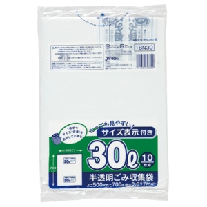 ジャパックス　容量表示入りポリ袋　乳白半透明　３０Ｌ　ＴＳＮ３０　１パック（１０枚）1