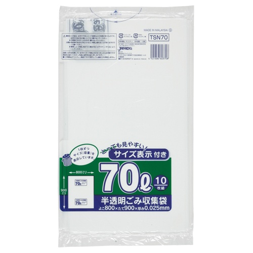 ジャパックス　容量表示入りポリ袋　乳白半透明　７０Ｌ　ＴＳＮ７０　１パック（１０枚）1