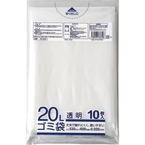 クラフトマン　業務用透明　メタロセン配合厚手ゴミ袋　２０Ｌ　ＨＫ－０２４　１パック（１０枚）1