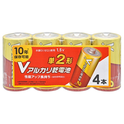 オーム電機　Ｖアルカリ乾電池　１０年保存　単２形　ＬＲ１４ＶＳ４Ｐ　１パック（４本）1
