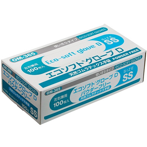 オカモト　エコソフト　グローブＤ　天然ゴムラテックス　パウダーフリー　ＳＳ　ＯＭ－３６５－ＳＳ　１箱（１００枚）1