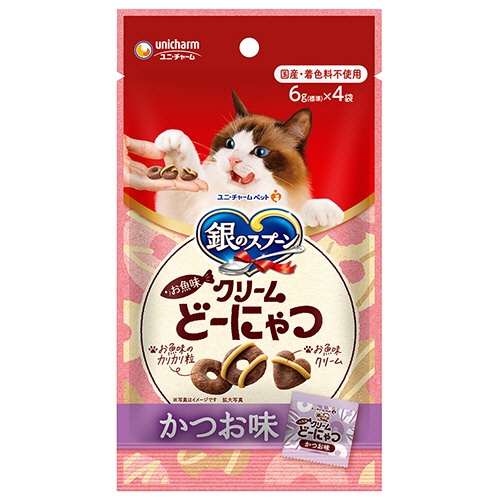 ユニ・チャーム　銀のスプーン　おやつ　お魚味クリーム　どーにゃつかつお味　２４ｇ（６ｇ×４袋）　１パック1