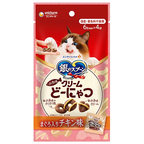 ユニ・チャーム　銀のスプーン　おやつ　お魚味クリーム　どーにゃつまぐろ入りチキン味　２４ｇ（６ｇ×４袋）　１パック1