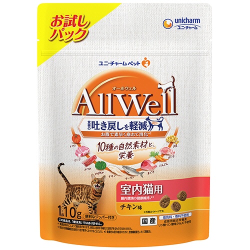 ユニ・チャーム　ＡｌｌＷｅｌｌ　１０種の自然素材　室内猫用　チキン味　１１０ｇ　１パック1