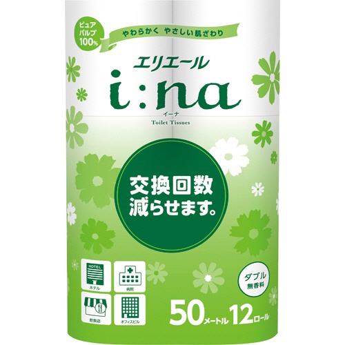 大王製紙　エリエール　ｉ：ｎａ（イーナ）トイレットティシュー　ダブル　芯あり　５０ｍ　無香料　１パック（１２ロール）1