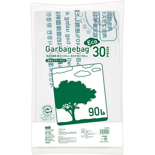 ＴＡＮＯＳＥＥ　リサイクルポリ袋（エコデザイン）　乳白半透明　９０Ｌ　１パック（３０枚）1