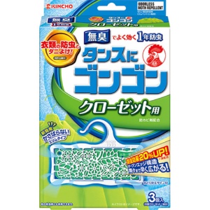 大日本除蟲菊　ＫＩＮＣＨＯ　タンスにゴンゴン　衣類の防虫剤　クローゼット用　（１年防虫・防カビ・ダニよけ）　無臭　１パック（３個）1