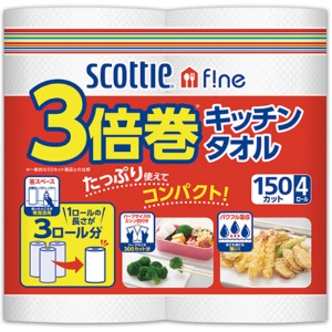日本製紙クレシア　スコッティファイン　３倍巻キッチンタオル　１５０カット　１パック（４ロール）2