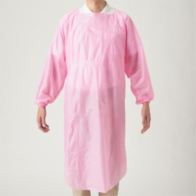 川西工業　ポリエチ袖付エプロン　フリーサイズ　ピンク　４４４２　１箱（１０枚）