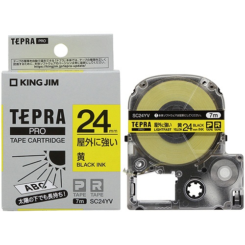 キングジム　テプラ　ＰＲＯ　テープカートリッジ　屋外に強いラベル　２４ｍｍ　黄／黒文字　ＳＣ２４ＹＶ　１個3