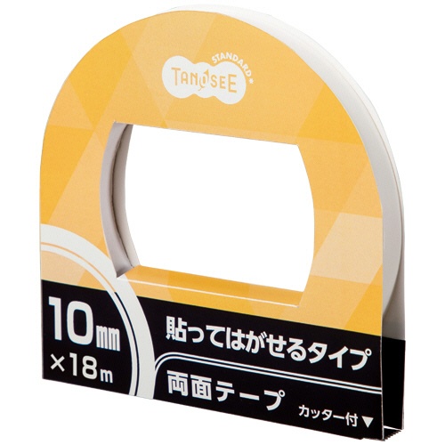 ＴＡＮＯＳＥＥ　両面テープ　貼ってはがせるタイプ　カッター付　１０ｍｍ×１８ｍ　１巻1