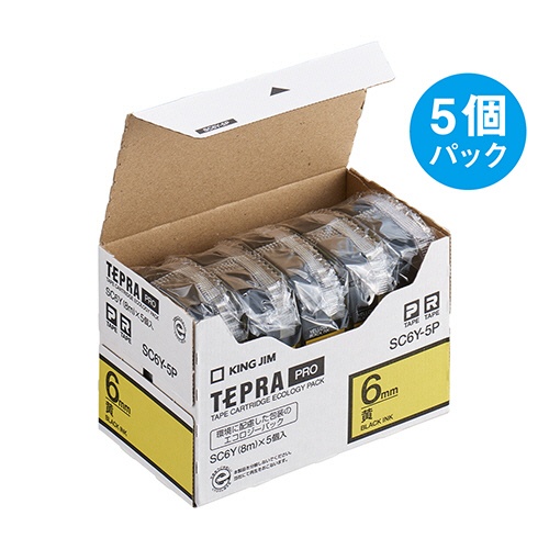 キングジム　テプラ　ＰＲＯ　テープカートリッジ　パステル　６ｍｍ　黄／黒文字　エコパック　ＳＣ６Ｙ－５Ｐ　１パック（５個）3