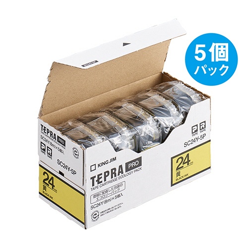 キングジム　テプラ　ＰＲＯ　テープカートリッジ　パステル　２４ｍｍ　黄／黒文字　ＳＣ２４Ｙ－５Ｐ　１パック（５個）3