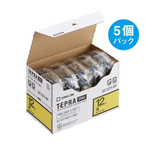 キングジム　テプラ　ＰＲＯ　テープカートリッジ　パステル　１２ｍｍ　黄／黒文字　ＳＣ１２Ｙ－５Ｐ　１パック（５個）3