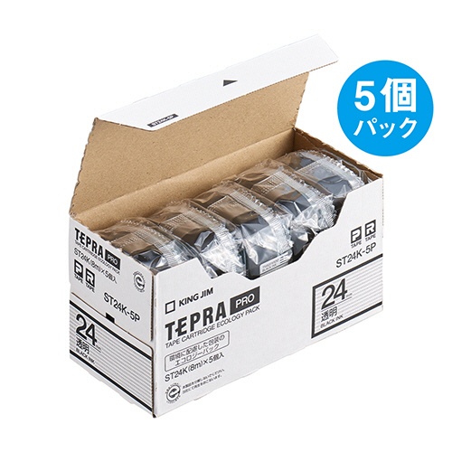キングジム　テプラ　ＰＲＯ　テープカートリッジ　２４ｍｍ　透明／黒文字　ＳＴ２４Ｋ－５Ｐ　１パック（５個）3