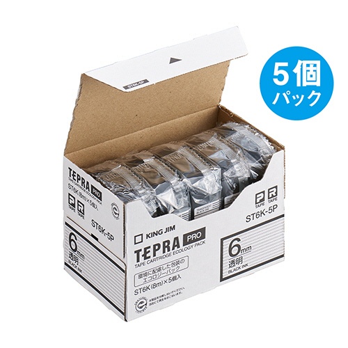 キングジム　テプラ　ＰＲＯ　テープカートリッジ　６ｍｍ　透明／黒文字　ＳＴ６Ｋ－５Ｐ　１パック（５個）3