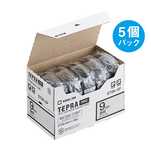 キングジム　テプラ　ＰＲＯ　テープカートリッジ　９ｍｍ　透明／黒文字　ＳＴ９Ｋ－５Ｐ　１パック（５個）3