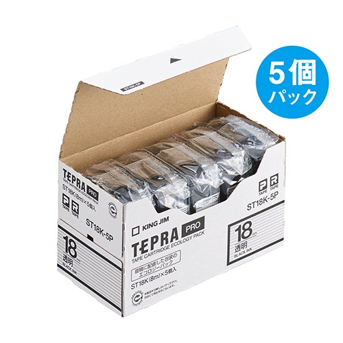 キングジム　テプラ　ＰＲＯ　テープカートリッジ　１８ｍｍ　透明／黒文字　ＳＴ１８Ｋ－５Ｐ　１パック（５個）3