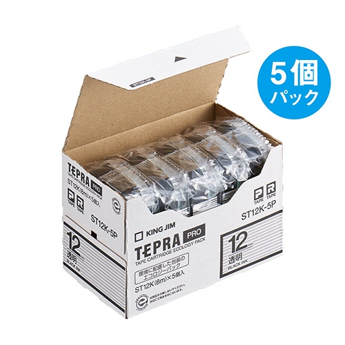 キングジム　テプラ　ＰＲＯ　テープカートリッジ　１２ｍｍ　透明／黒文字　ＳＴ１２Ｋ－５Ｐ　１パック（５個）3