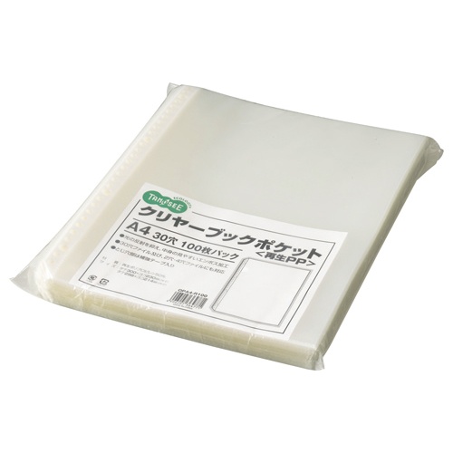 ＴＡＮＯＳＥＥ　クリヤーブックポケット　Ａ４タテ　２・４・３０穴　再生ＰＰ　１パック（１００枚）1