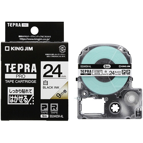 キングジム　テプラ　ＰＲＯ　テープカートリッジ　しっかり貼れてはがせるラベル　２４ｍｍ　白／黒文字　ＳＳ２４ＫＥＷ－ＡＬ　１個3