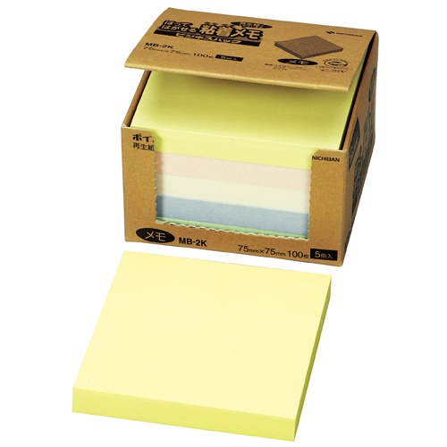 ニチバン　ポイントメモ　再生紙　ビジネスパック　７５×７５ｍｍ　５色　ＭＢ－２Ｋ　１パック（５冊）1