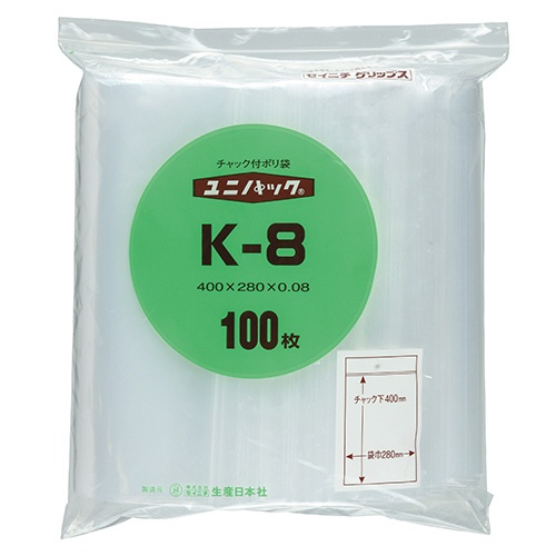 セイニチ　ユニパック　チャック付　ポリエチレン　ヨコ２８０×タテ４００×厚み０．０８ｍｍ　Ｋ－８　１パック（１００枚）1