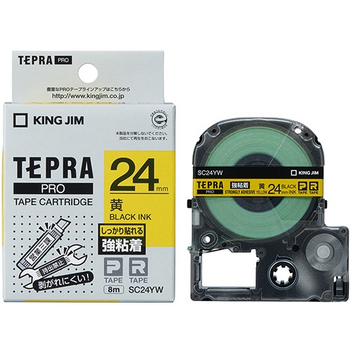 キングジム　テプラ　ＰＲＯ　テープカートリッジ　強粘着　２４ｍｍ　黄／黒文字　ＳＣ２４ＹＷ　１個3