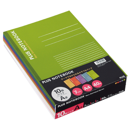 【クリックで詳細表示】プラス ノートブック セミB5 A罫7mm30枚 イエロー・オレンジ・パープル・ブルー・グリーン NO-003AS-10CP 1パック(10冊：各色2冊) NO-003AS-10CP