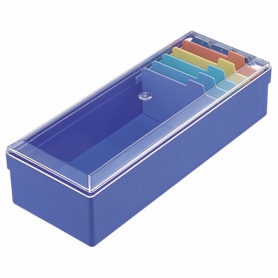 ライオン事務器　名刺整理箱　Ｗ１０２×Ｄ２６０×Ｈ７０ｍｍ　８００枚収容　青　Ｎｏ．１００　１個