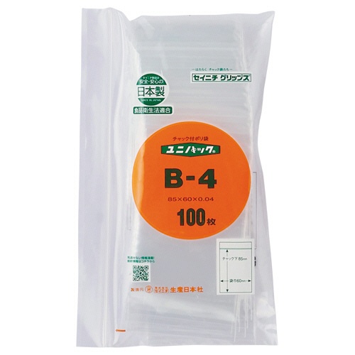セイニチ　ユニパック　チャック付　ポリエチレン　ヨコ６０×タテ８５×厚み０．０４ｍｍ　Ｂ－４　１パック（１００枚）1
