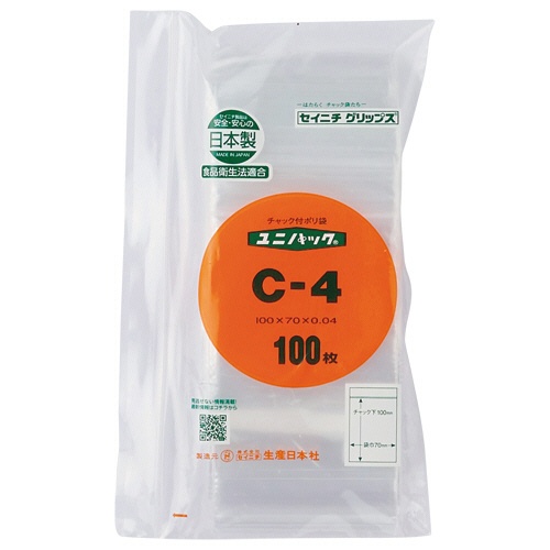 セイニチ　ユニパック　チャック付　ポリエチレン　ヨコ７０×タテ１００×厚み０．０４ｍｍ　Ｃ－４　１パック（１００枚）1