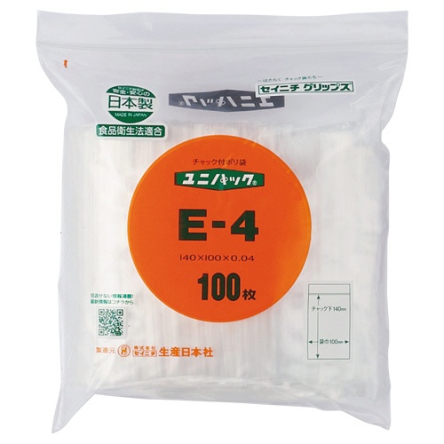 セイニチ　ユニパック　チャック付　ポリエチレン　ヨコ１００×タテ１４０×厚み０．０４ｍｍ　Ｅ－４　１パック（１００枚）1