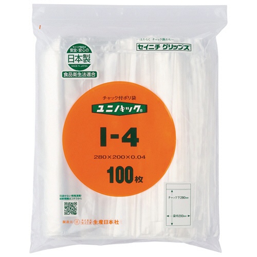 セイニチ　ユニパック　チャック付　ポリエチレン　ヨコ２００×タテ２８０×厚み０．０４ｍｍ　Ｉ－４　１パック（１００枚）1